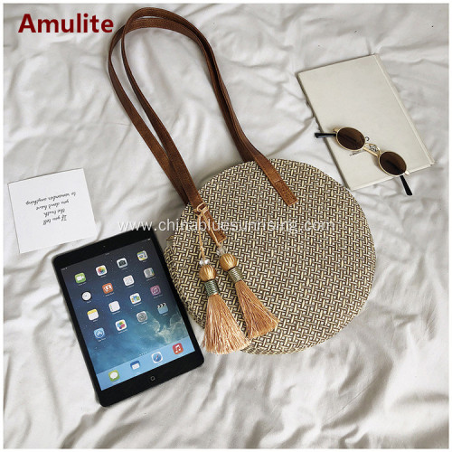 Round Summer Straw Large Woven Shoulder Bag Handbag